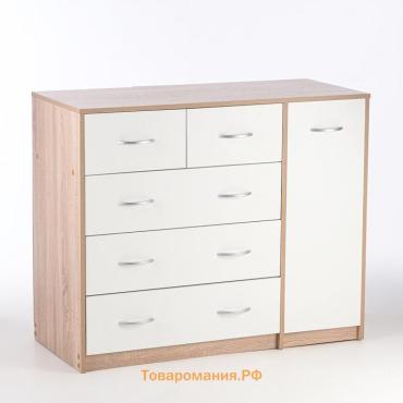 Комод 5 ящиков с дверью, 1100х480х900, Дуб сонома/Белый
