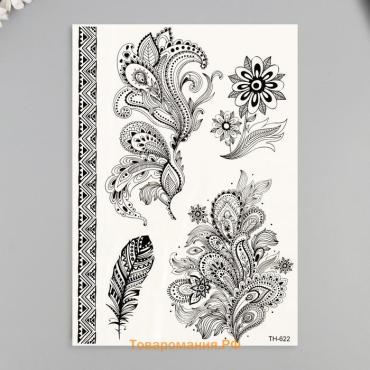 Переводные тату на тело чёрные «Перья», 25×15 см