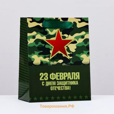 Пакет ламинированный вертикальный "23 февраля, звезда", 18×23×10 см